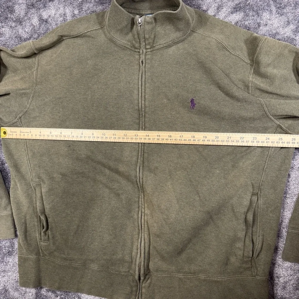 Polo Ralph Lauren Full Zip Mock Neck Jacket Mens Large Olive Green Purple Horse